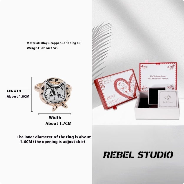 Wrapped Kitten Open Ring — Cute & Cool Original Design
