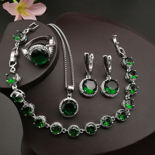 European & American Style 4-Piece Round Diamond Jewelry Set – Elegant & Classic