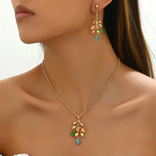 Women's Earrings Necklace Wheat Jewelry Set