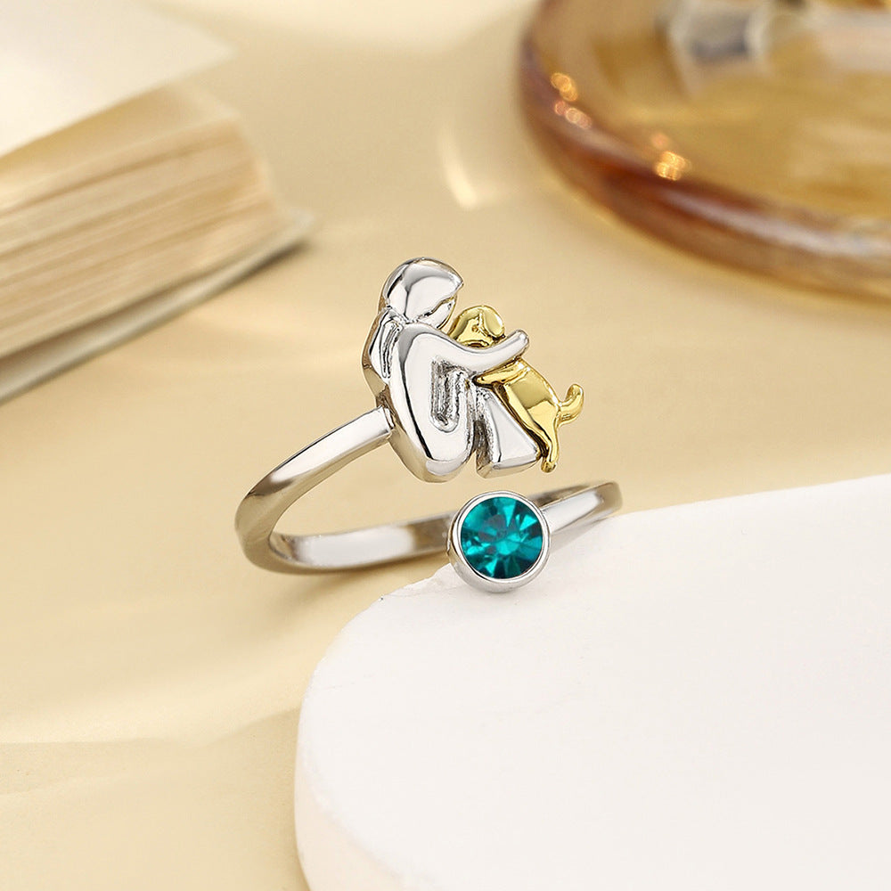Birthstone Rhinestone Women's Open Ring / Dog Mom Ring