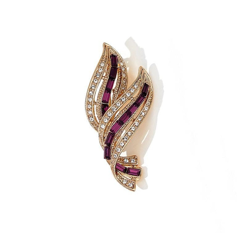 New Xiaoxiang Style Diamond-Studded Leaf Brooch