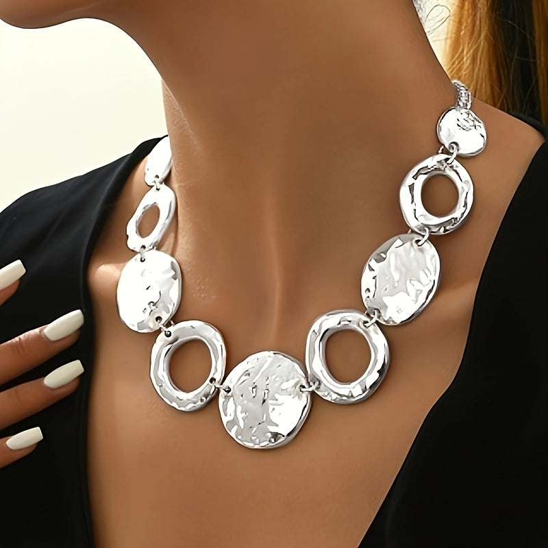 Luxury Hammered Texture Geometric Gold Necklace – Handmade Layered Statement Jewelry for Women