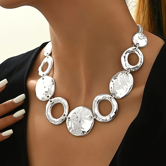 Luxury Hammered Texture Geometric Gold Necklace – Handmade Layered Statement Jewelry for Women