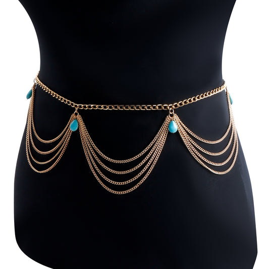 Retro Turquoise Belly Chain – Simple & Sexy Summer Waist Jewelry for Women