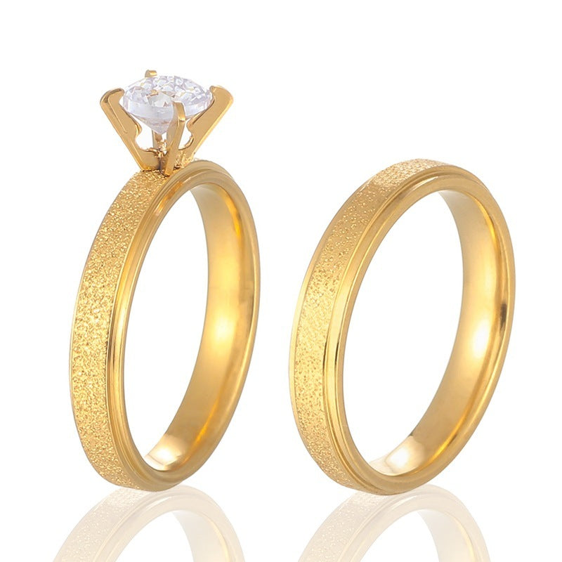 Popular Zircon Frosted Titanium Steel Ring