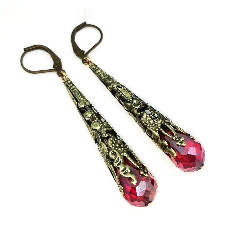 Vintage Crystal Flower Long Drop Earrings