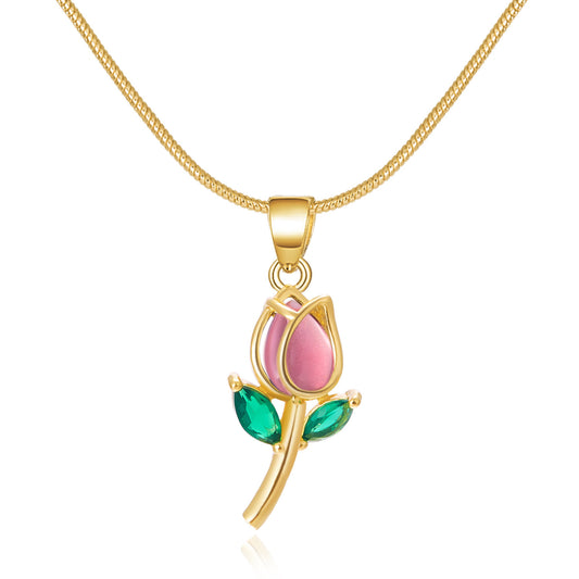 Elegant Tulip Diamond-Studded Necklace and Bracelet – Women's Fashion Jewelry