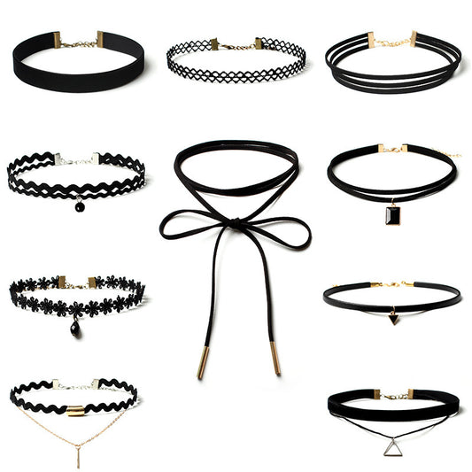 Black Velvet Gothic Choker Necklace Set for Women
