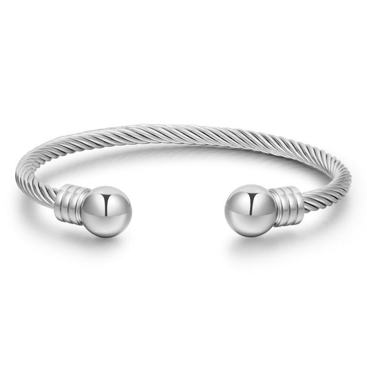 Wire Rope Open-Ended Bracelet with Round Beads