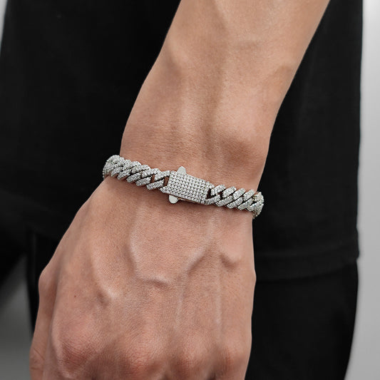 Hip Hop 8mm Cuban Bracelet with Spring Fastener & Zircon Rhombus Design