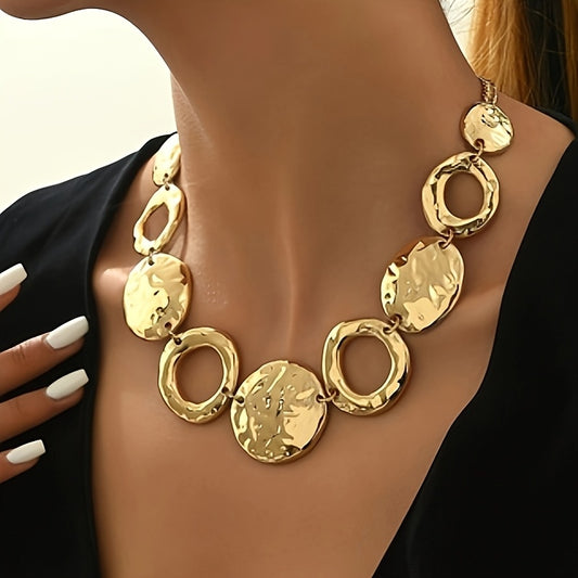 Luxury Hammered Texture Geometric Gold Necklace – Handmade Layered Statement Jewelry for Women