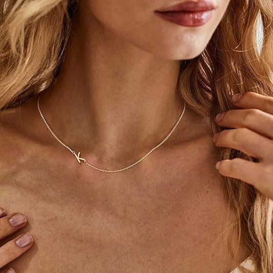 Dainty 14K Gold Plated Sideways Initial Necklace — Cute Name Choker