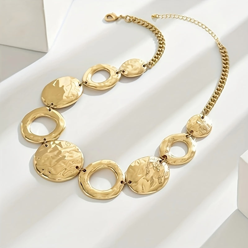 Luxury Hammered Texture Geometric Gold Necklace – Handmade Layered Statement Jewelry for Women