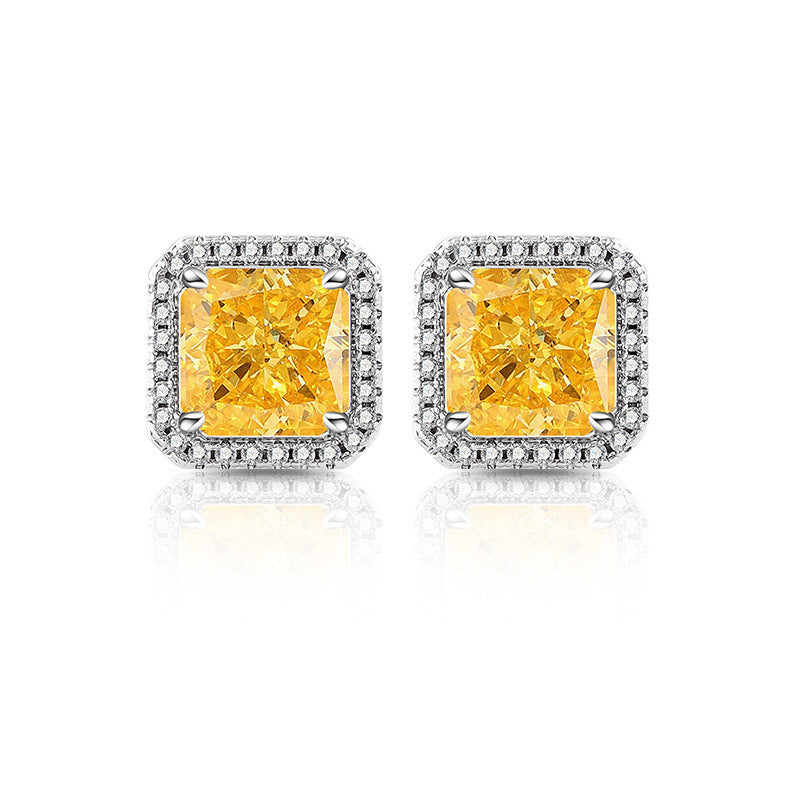 Geometric Square Carbon Drill Stud Earrings
