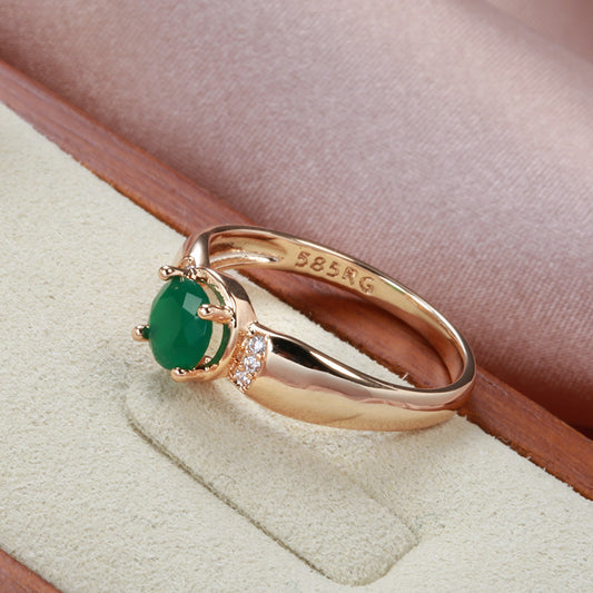 Rose Gold Emerald & Natural Zircon Ring